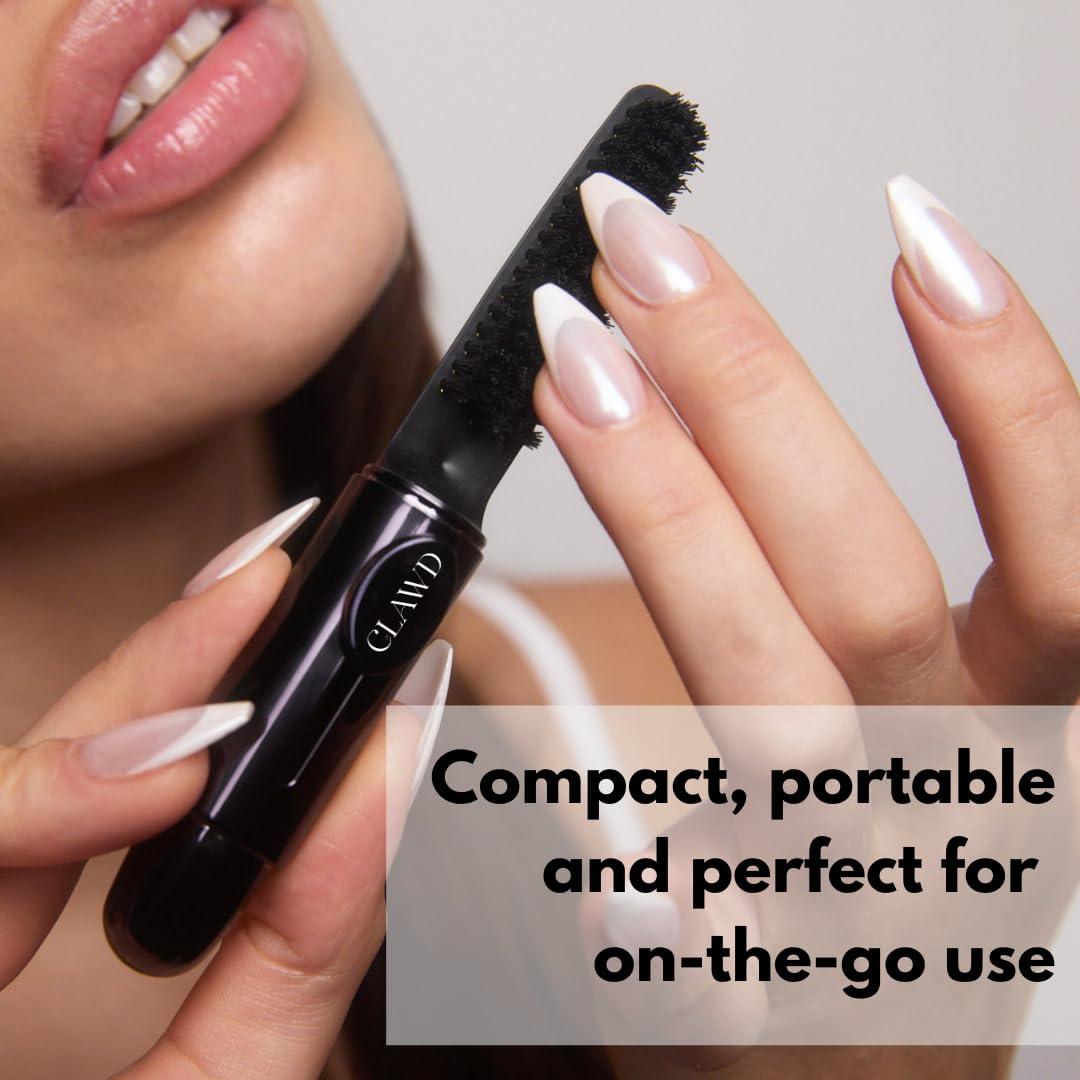 CLAWD Nail Brush for Cleaning Fingernails | Soft Bristle Portable Travel Nail Cleaner Brush for Women | Black