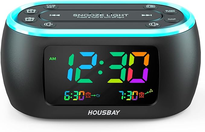 HOUSBAY Digital Alarm Clock Radio for Bedrooms with Rainbow Display