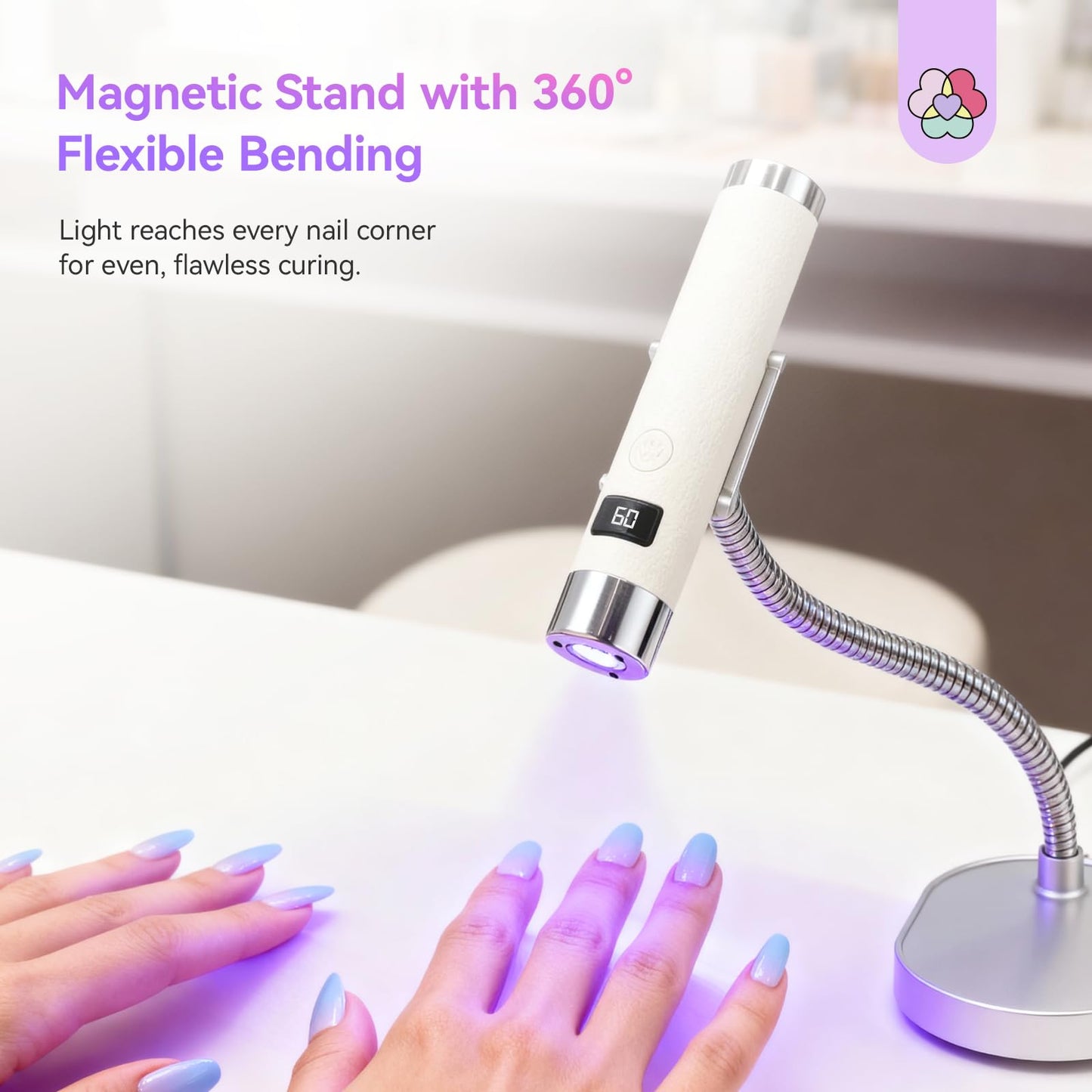 SAVILAND UV Light for Gel Nails with Magnetic Stand: 10s Flash Cure Mini Handheld Cordless UV Nail Lamp, Portable Nail Light with 2 Timer Settings & LED Display for Gel Polish, DIY Home Salon Manicure