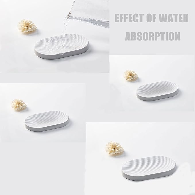 Ceramic Toothbrush Holders for Bathrooms, White Bathroom Accessories Diatomite, Electric Toothbrush Holder Countertop with Toothbrush Holders, Soap Dish Set