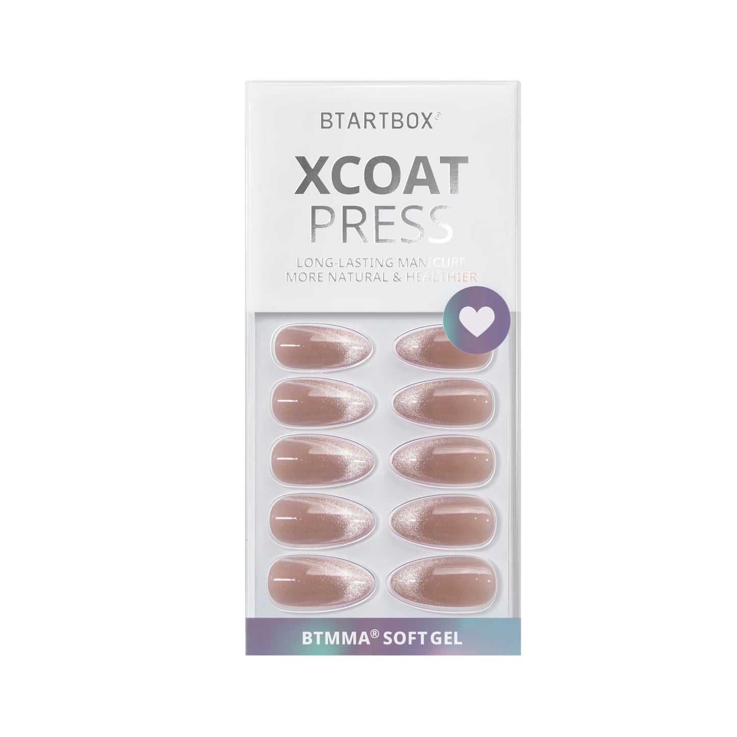 BTArtbox Press On Nails Almond - Medium Cat Eye French Tip Nails with Glue for Daily Nail Art, Fake Nail Extensions In 16 Sizes - 32 Nail Kit, Liquid Radiance