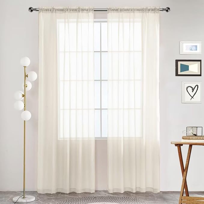 SpaceDresser Basic Rod Pocket Sheer Voile Window Curtain Panels Ivory 1 Pair 2 Panels 52 Width 108 Inch Long for Kitchen Bedroom Children Living Room Yard(Ivory,52 W x 108 L)