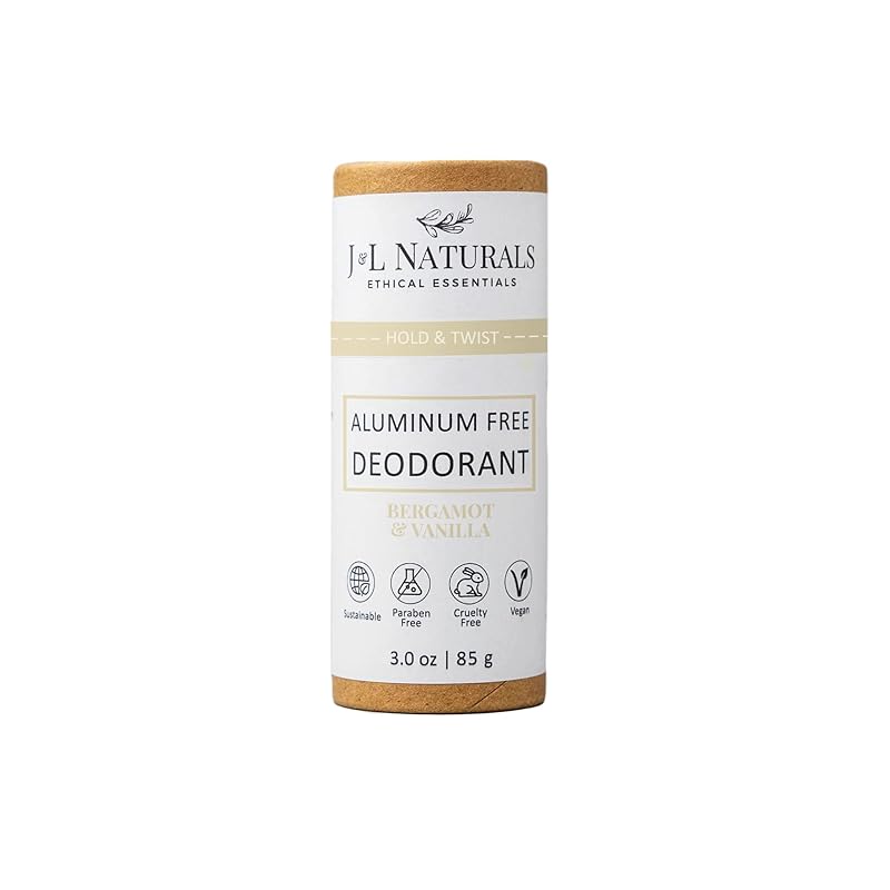 J&L Naturals Aluminum Free Deodorant for Men & Women | 100% Natural Ingredients With Coconut Oil, Shea Butter, & Essential Oils | Sustainable, Eco-Friendly (Bergamot & Vanilla, 3.0 Oz (Single))