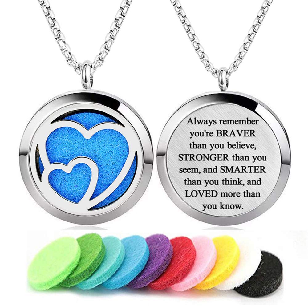 Aromatherapy Essential Oil Diffuser Necklace 316L Stainless Steel Locket Pendant with 24 Inch Chain (Love Heart)