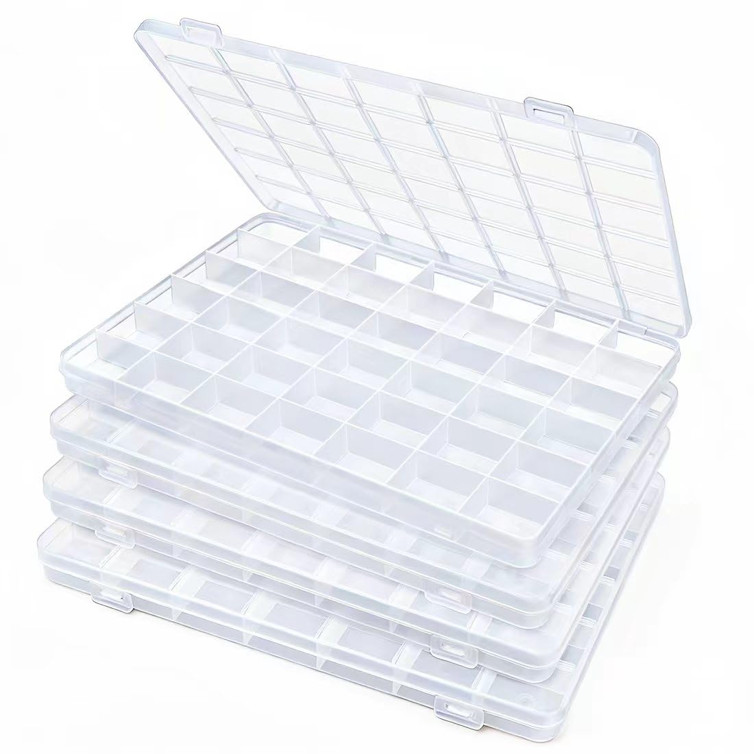 Praisebank 42 Grids Beading Storage Container Box, Perfect for Storage Beads & Small Items. (Clear / 4 Pack)