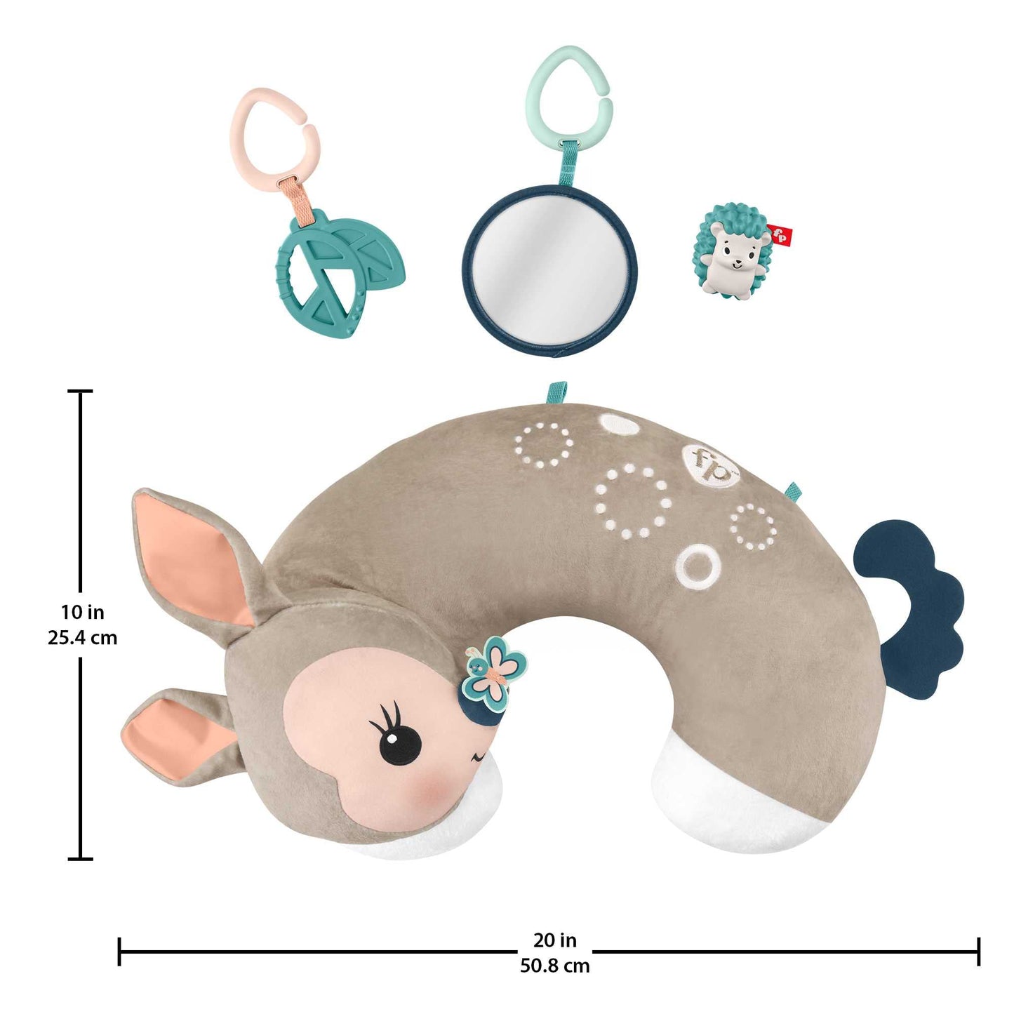 Fisher-Price Baby Toy Tummy Time Fawn Wedge, Animal-Themed Support with Mirror, Teether & Rattle for Developmental Play Newborns Ages 0+ Months