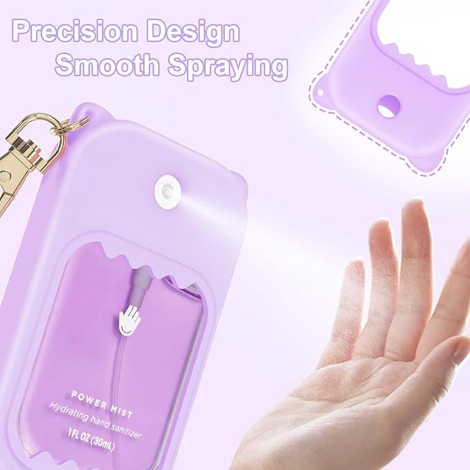 Hand Sanitizer Spray Case for Touchland Silicone Touchland Case Keychain Cute Hand Sanitizer Spray Holder Compatible with Touchland Power Mist Gentle Mist Glow Mist, Purple