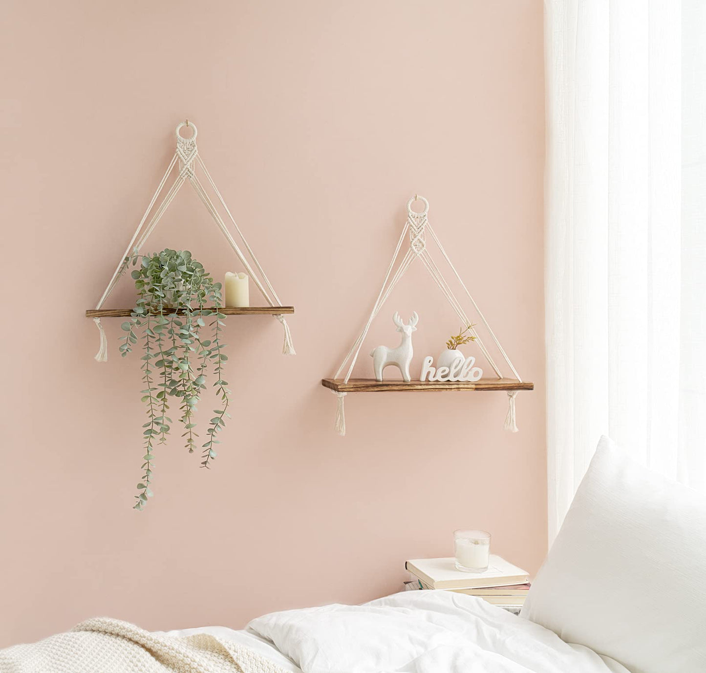 Mkono Macrame Hanging Shelves Key Holder Boho Wall Decor