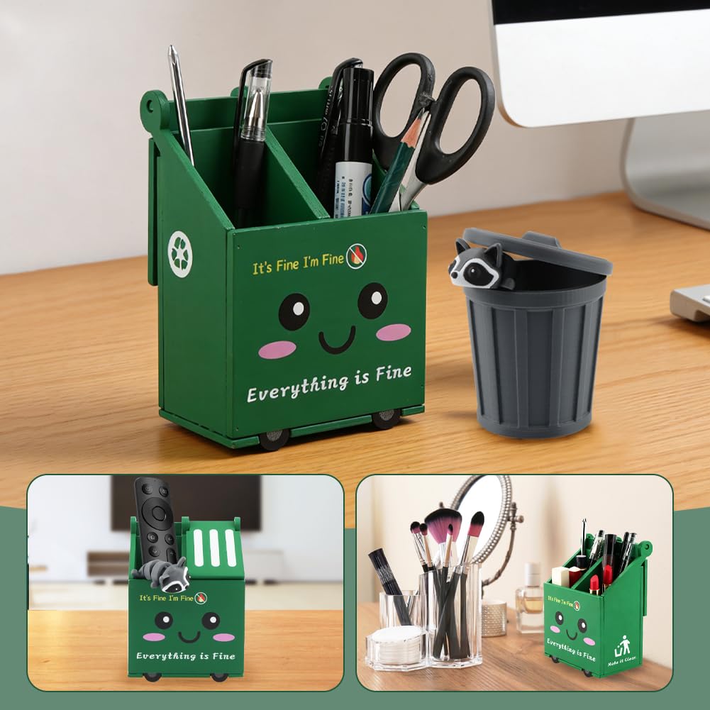 Trivolein Dumpster Fire Pencil Holder with 50 Pcs Flame Note Cards, Funny Dumpster Fire Desk Organizer, Cute Desk Organizer for Office, White Elephant Gag Gift for Coworkers, Men, Women