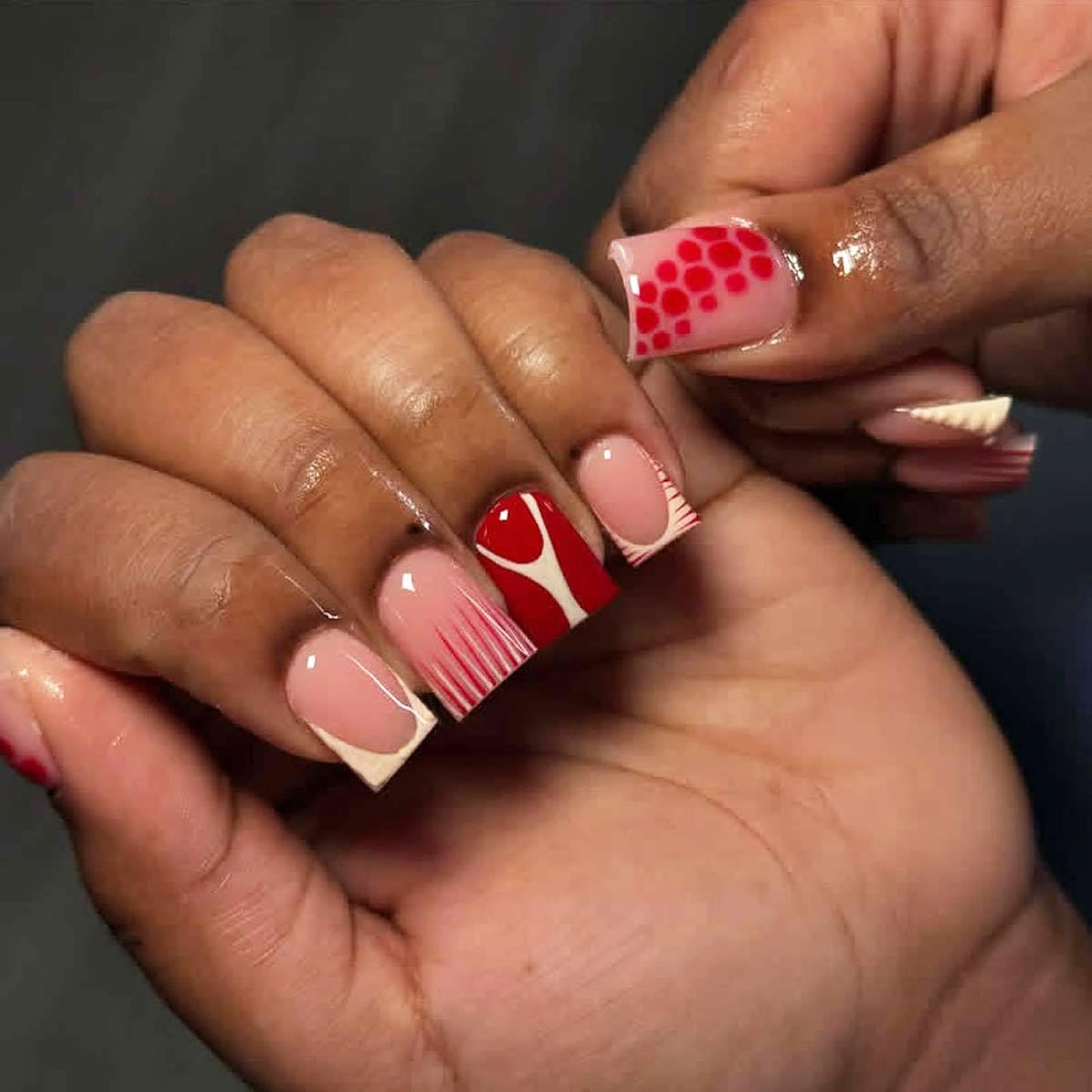 IMSOHOT Red Press on Nails Short Square Fake Nails White French Tips False Nails Squoval Glossy Full Cover Acrylic Stick on Nails for Women Girls 24Pcs