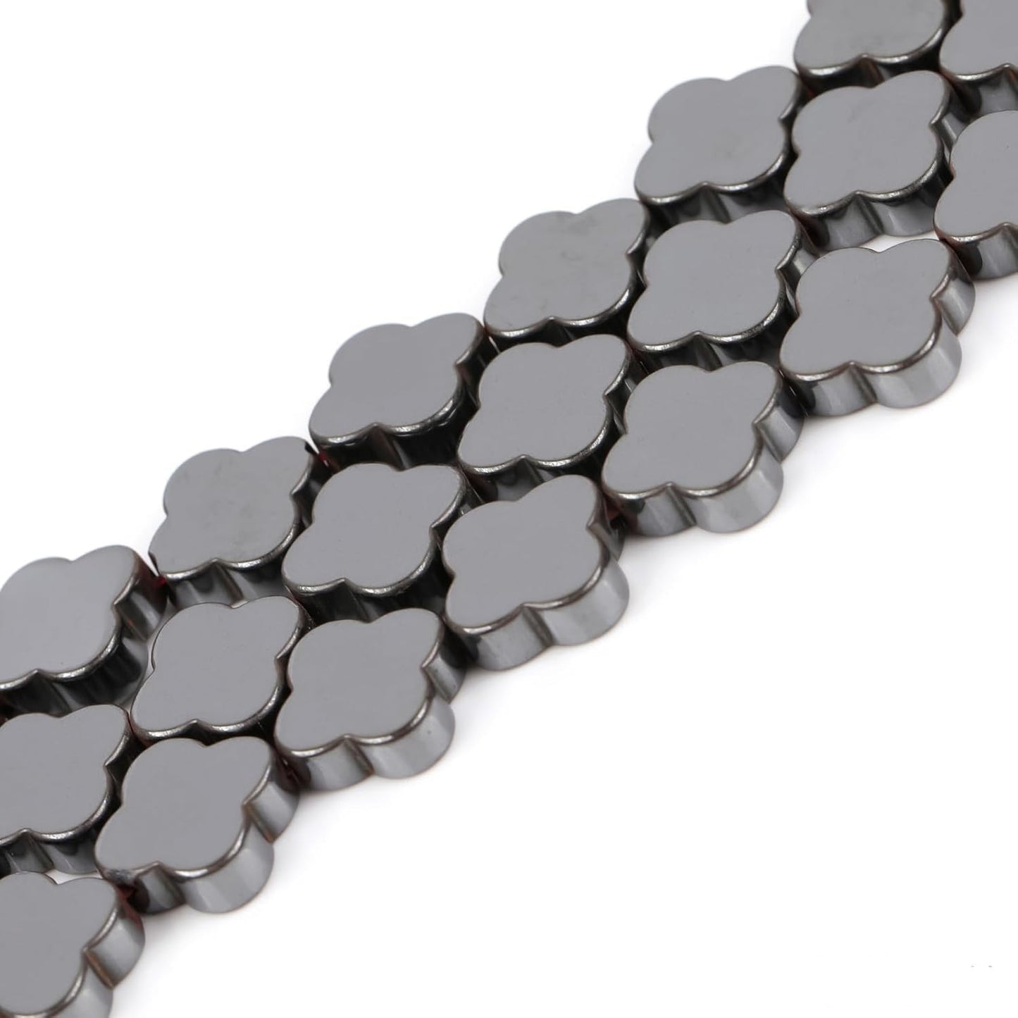 HAAMIIQII 65pcs 6mm Natural Black Hematite Loose Gemstone Beads Flat Clover Shape Spacer Stone Beads for Jewelry Making DIY Bracelets Necklaces Crafting