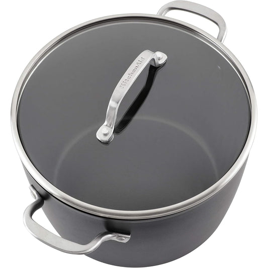 KitchenAid Hard Anodized Induction Nonstick Stock Pot/Stockpot with Lid, 8 Quart, Matte Black
