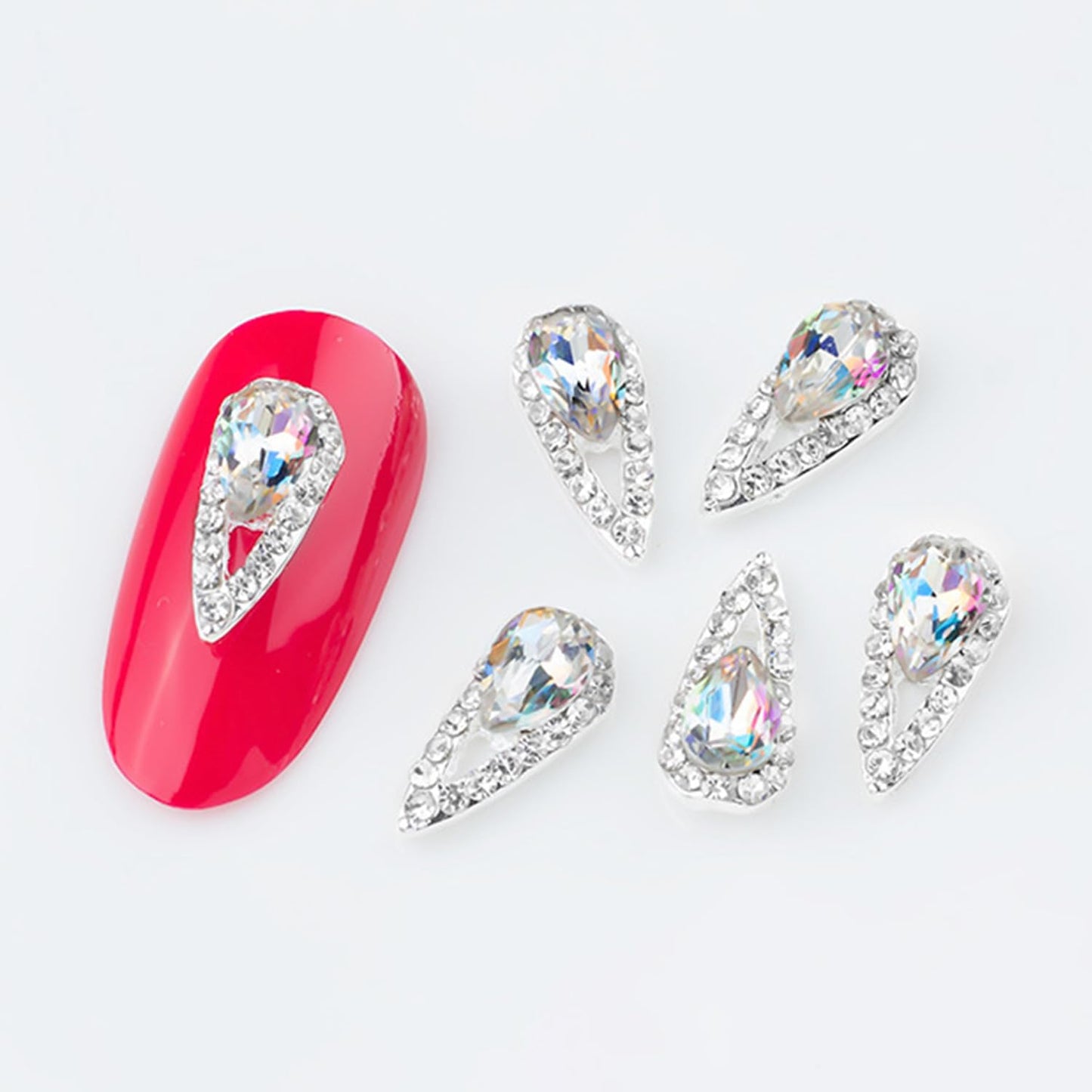 SILPECWEE 20pcs 3D Silver Nail Rhinestone Charms Flat-Back AB Nail Crystal Alloy Nail Art Charms Gem Diamond for Nails Studs Nail Jewels Decoration for DIY Salon Manicure Accessories