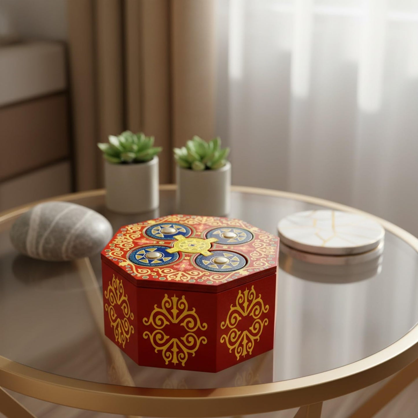 Magic Spin Secret Puzzle Box- Money and Gift Card Holder in a Wood IQ Tricky Lock Box with Hidden Compartments Brainteaser