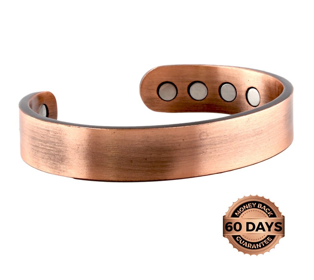 Reevaria - Pure Copper Plain Magnetic Heavyweight Cuff Bracelet for Men, with 8 Magnets 3500 Gauss