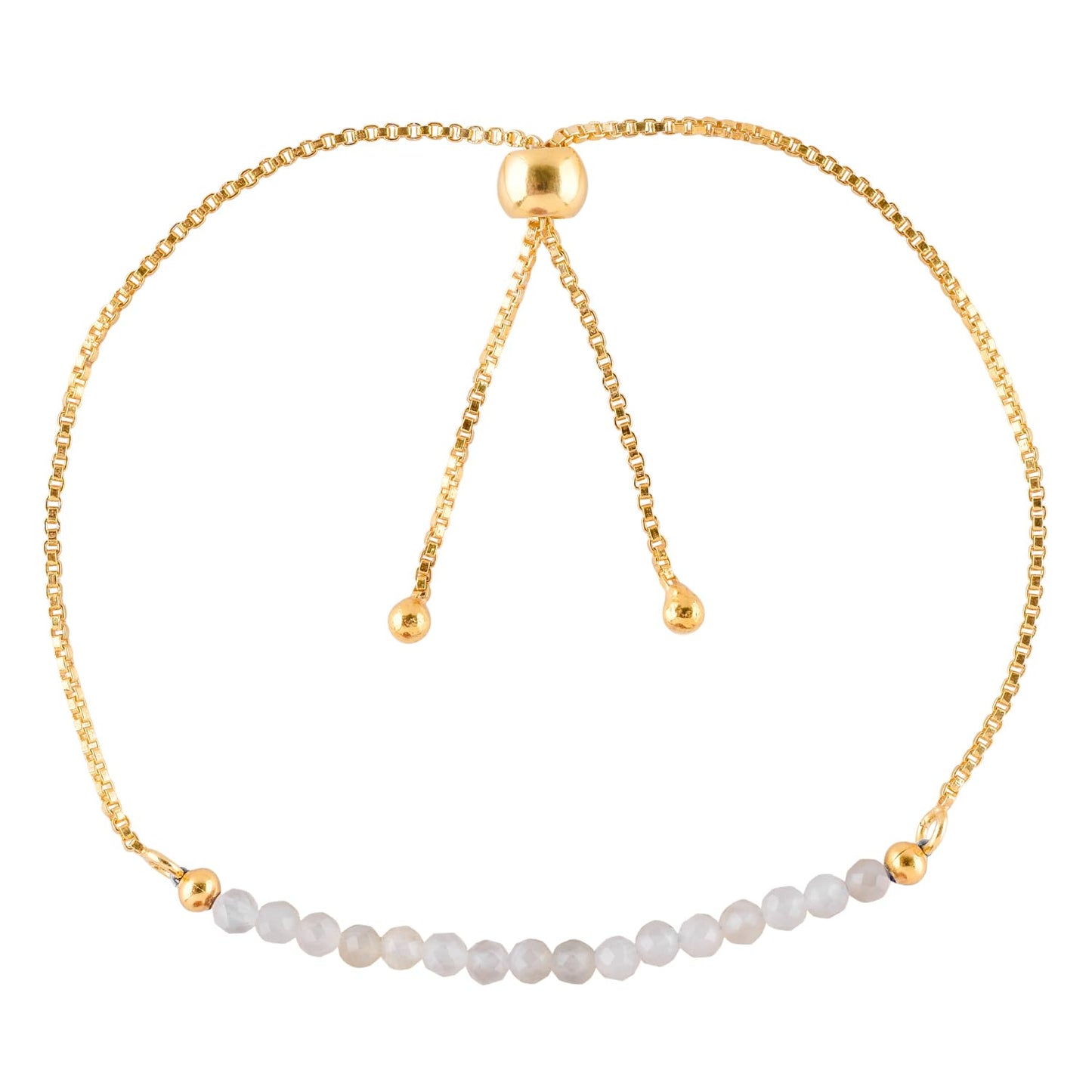 InfinityGemsArt Moonstone Bracelets For Women June Birthstone Jewelry Micro White Beads Beaded Stone Bolo Slider Crystals Gemstones, 14K Gold Plated Adjustable Chain, Valentines Day Gifts For Her