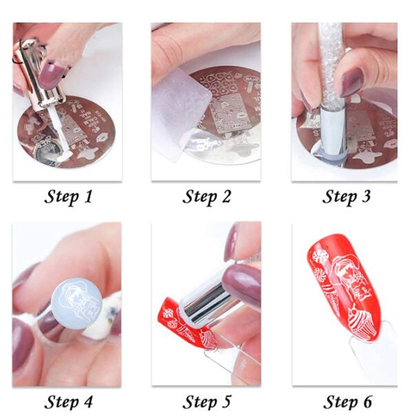 4Sets Dual Ended Nail Stamper Kit, Manicure Art Stampers Silicone Stamp Pens Double Ended W/Nail Seal Plate for Home Nail Salon Manicure Tools DIY Nail Art Designs