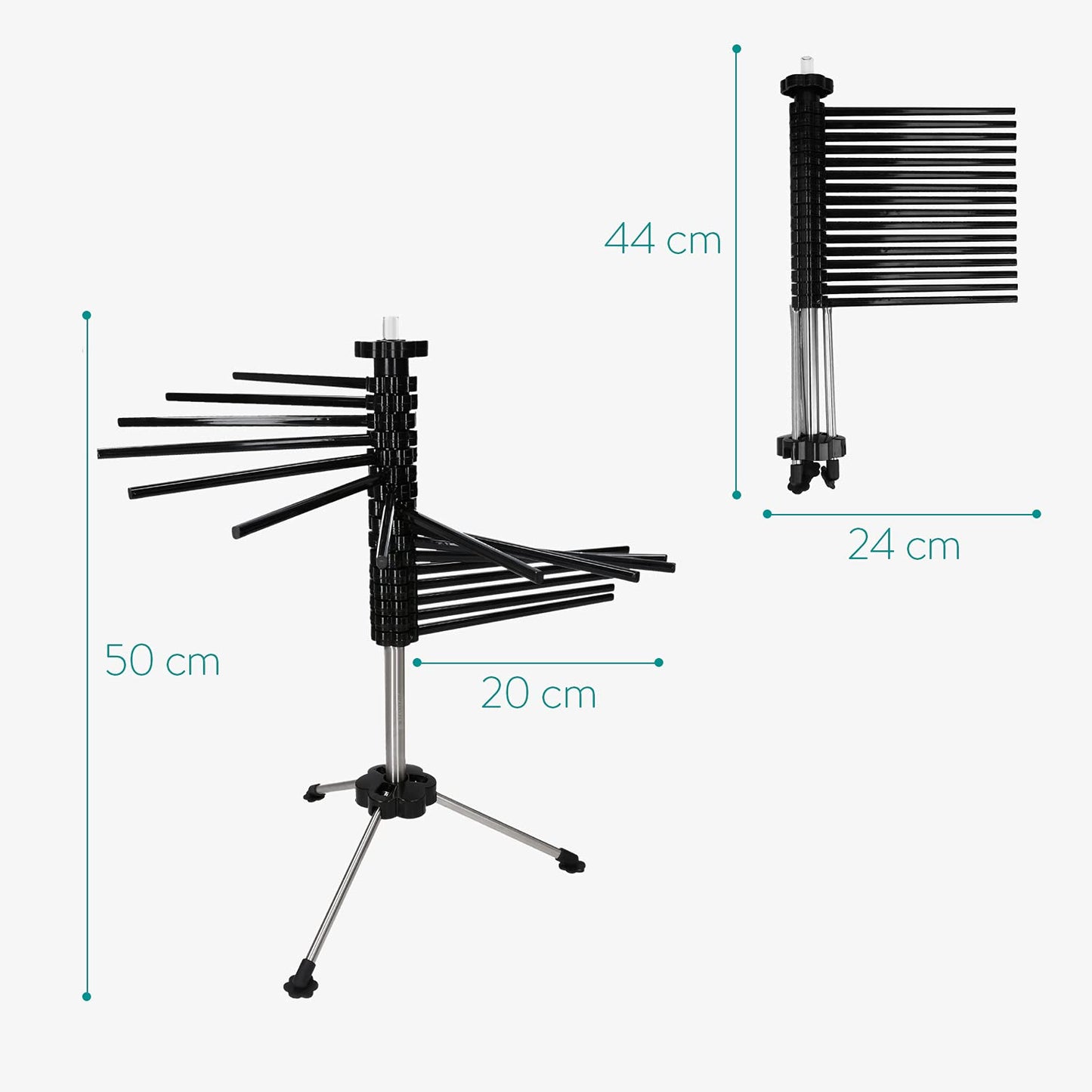 Navaris Collapsible Pasta Drying Rack - Tall Compact Spaghetti Noodle Stand with 16 Plastic Rods - Fresh Pasta Making Accessories - up to 2 kg (4.5 lbs) - Black