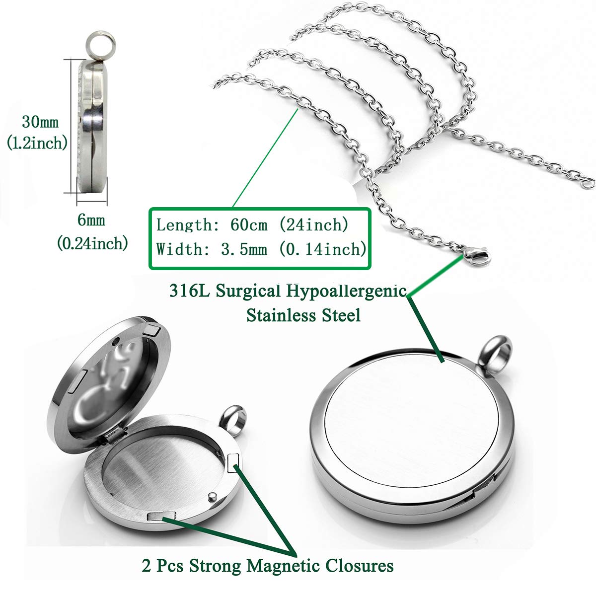 Popeoiuh Aromatherapy Essential Oil Diffuser Necklace -Perfume Stainless Steel Pentagram Locket Pendant Jewelry for Women Men Birthday