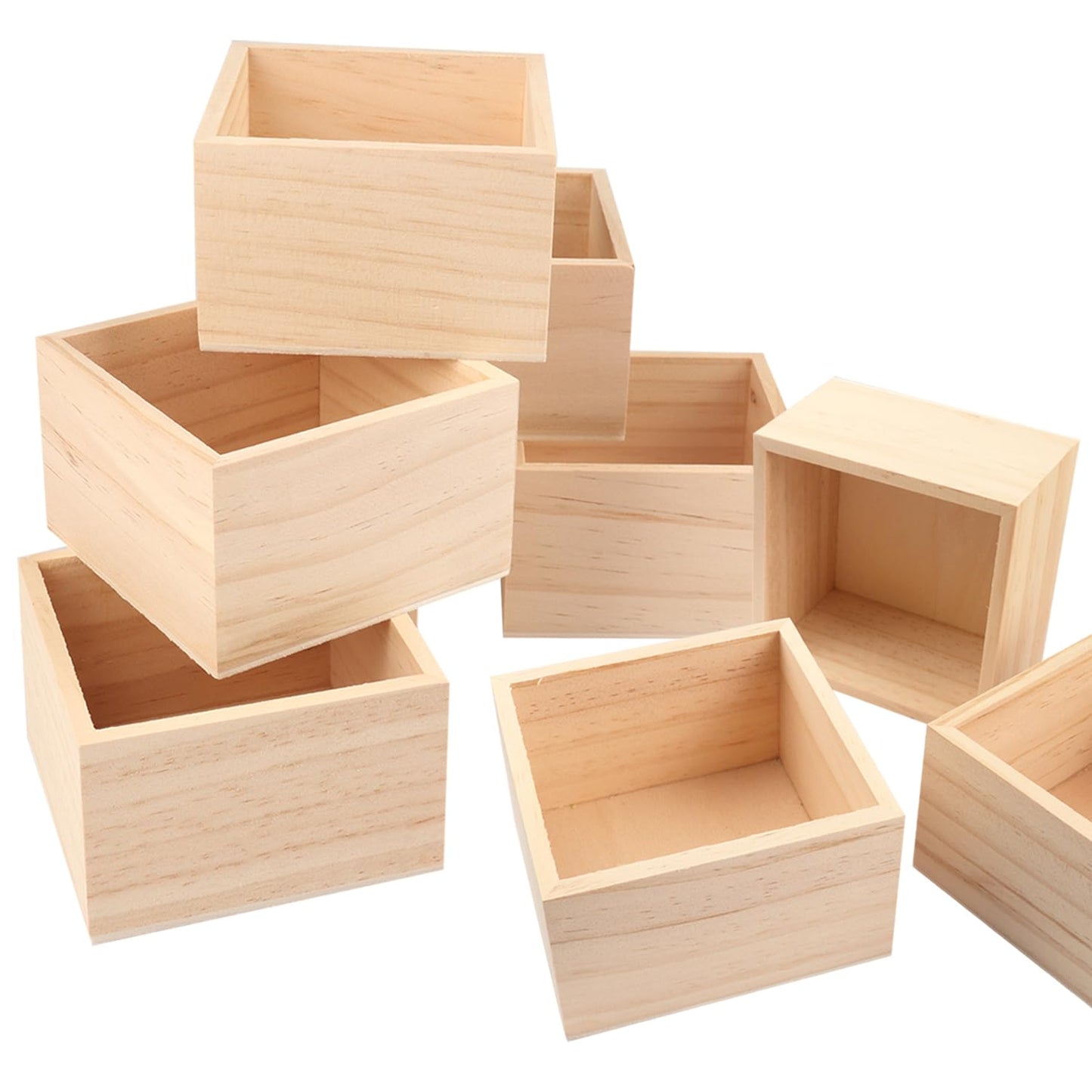 GNIEMCKIN 20 Pack 4 x 4 Inch Unfinished Small Square Wooden Box, Rustic Organizer Storage for DIY Crafts, Collectibles, Succulents, Desktop Drawer Decor