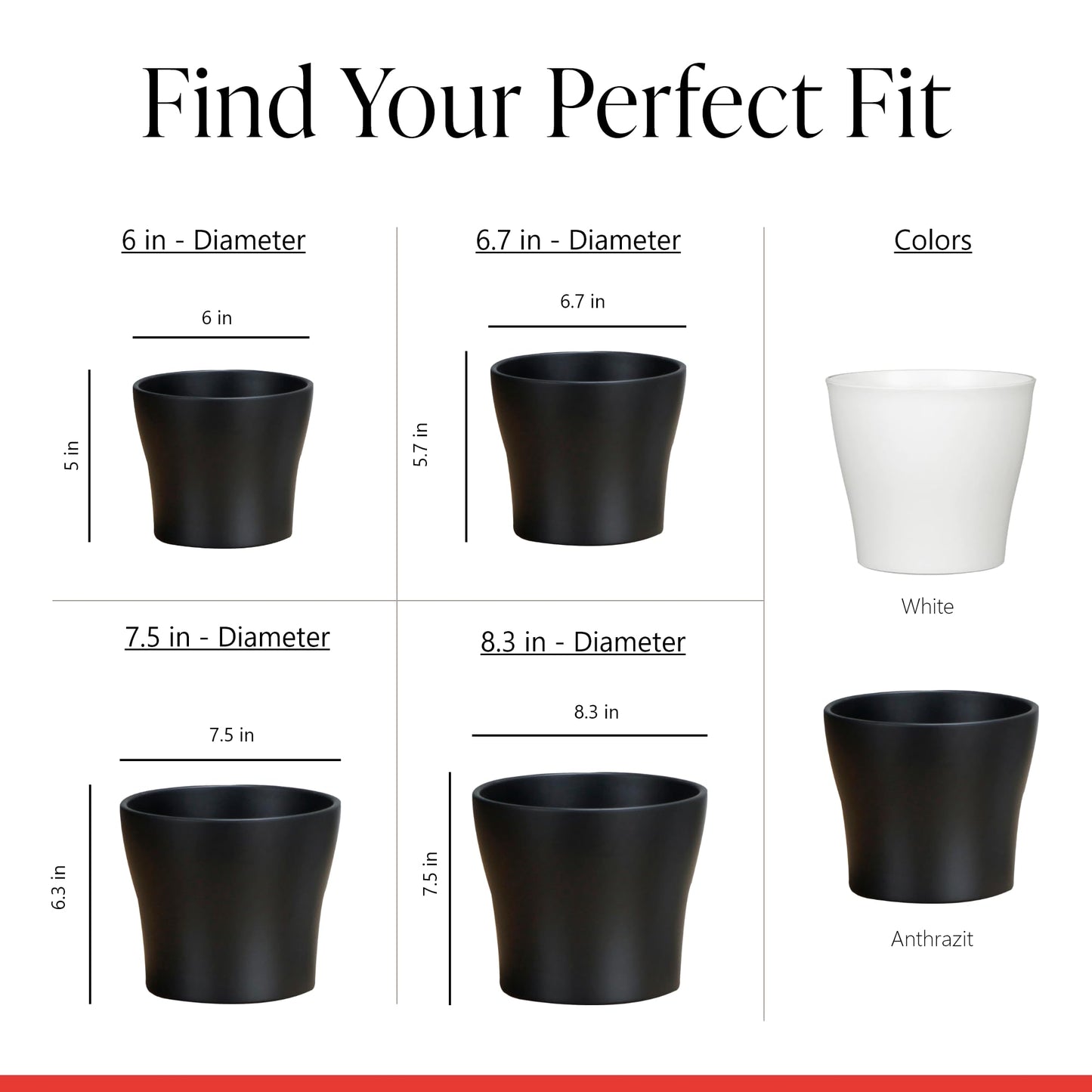 Scheurich Set of 3 Classic Anthrazit Ceramic Plant Pots – 6" Decorative Pots for Indoor Plants - Waterproof&UV-Resistant Planters - Durable, Break-Resistant Design - Made in Germany - 0.4 gal