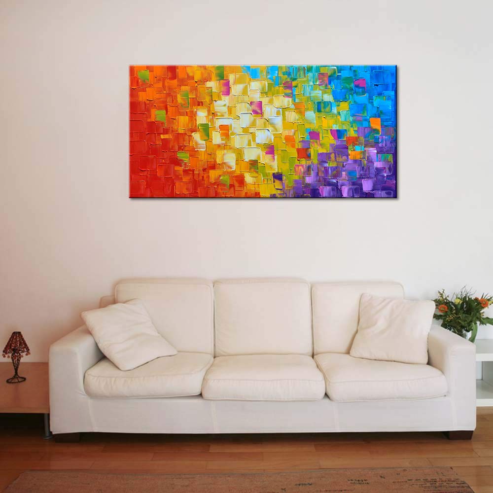 Seekland Art Hand Painted Texture Oil Painting on Canvas Abstract Wall Art Deco Contemporary Artwork Framed Ready to Hang 40x20 inch