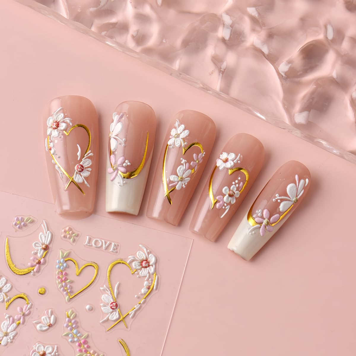 3 Sheets Flower Nail Art Stickers Decals 5D Self-Adhesive Nail Decals Spring/Summer Purple Pink Floral Designs, Self-Adhesive Decals for Women's Nail DIY Decoration