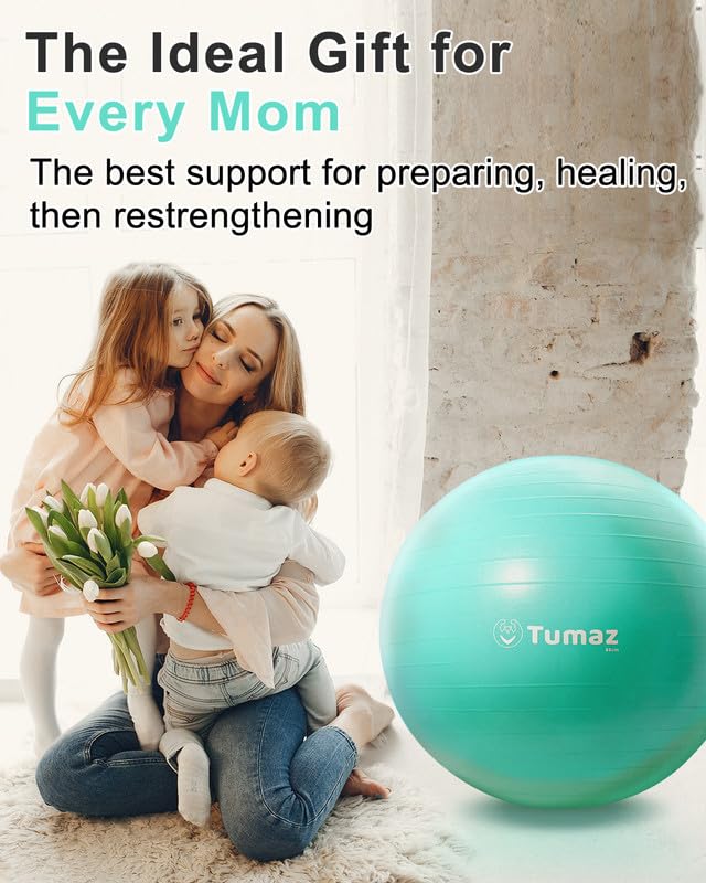 Tumaz Birthing Ball for Pregnancy & Labor - Including Birthing Ball/Peri Bottle/Yoga Strap/Non-Slip Socks for Exercises Set with Quick Foot Pump & Instruction Poster