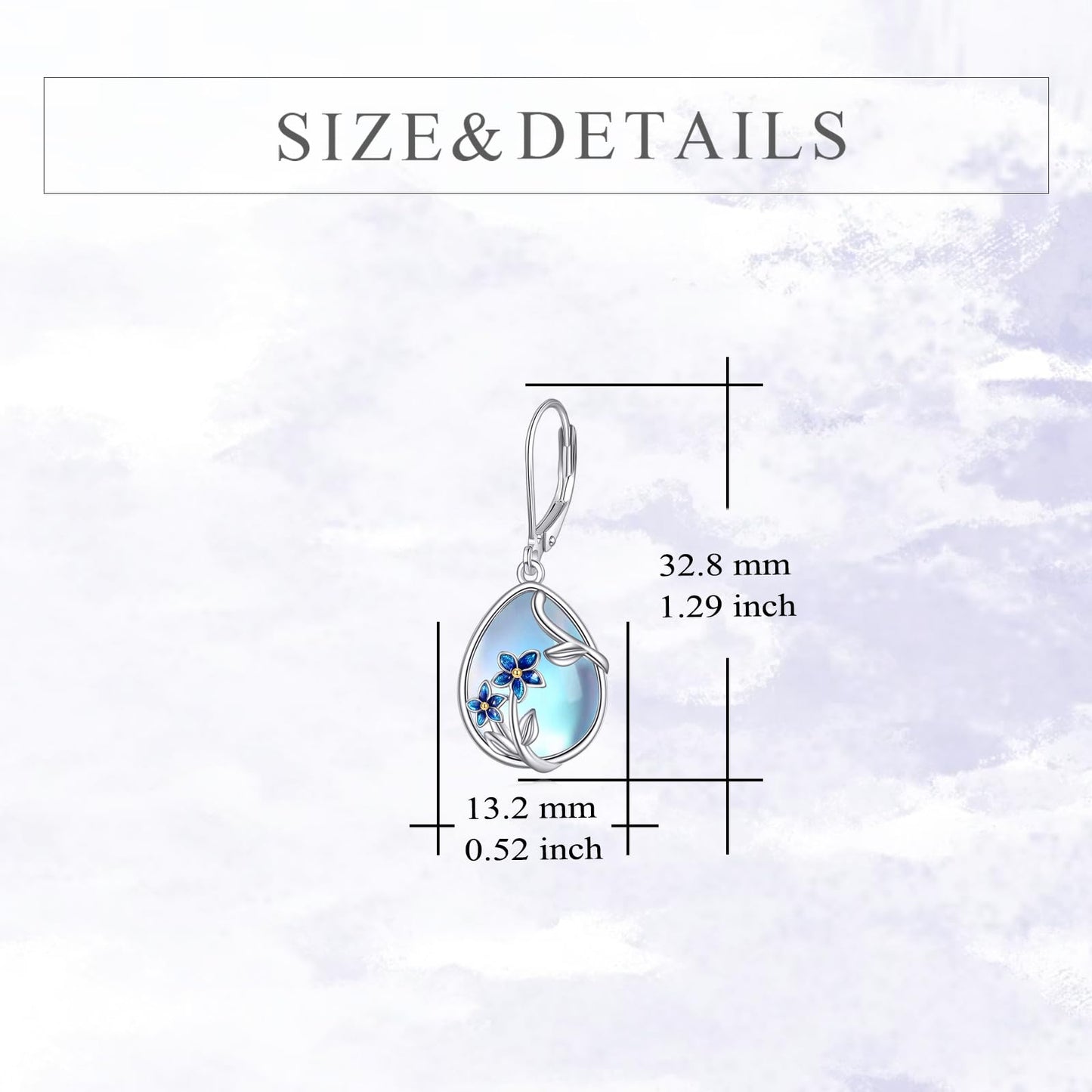 YFN Moonstone Earrings with Forget-Me-Not Sterling Silver Flower Teardrop Drop Dangle Leverback Earrings Gift for Women
