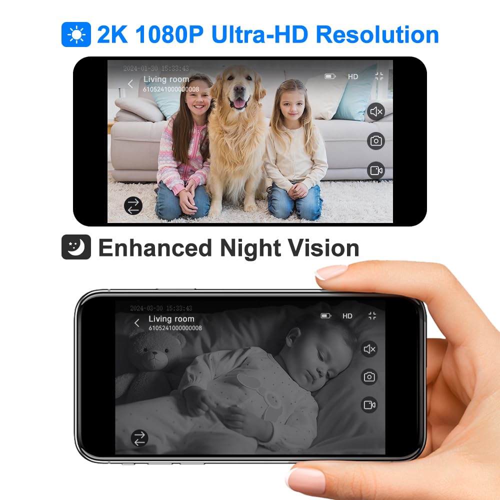 Video Calling Handheld Security Camera Indoor,Nanny Camera Baby Camera Pet Camera,2-Way Video Call 350°Pan Cameras for Home Security,Move Tracking,Alarm Push 1080P 2.8inch Screen,Night Vision