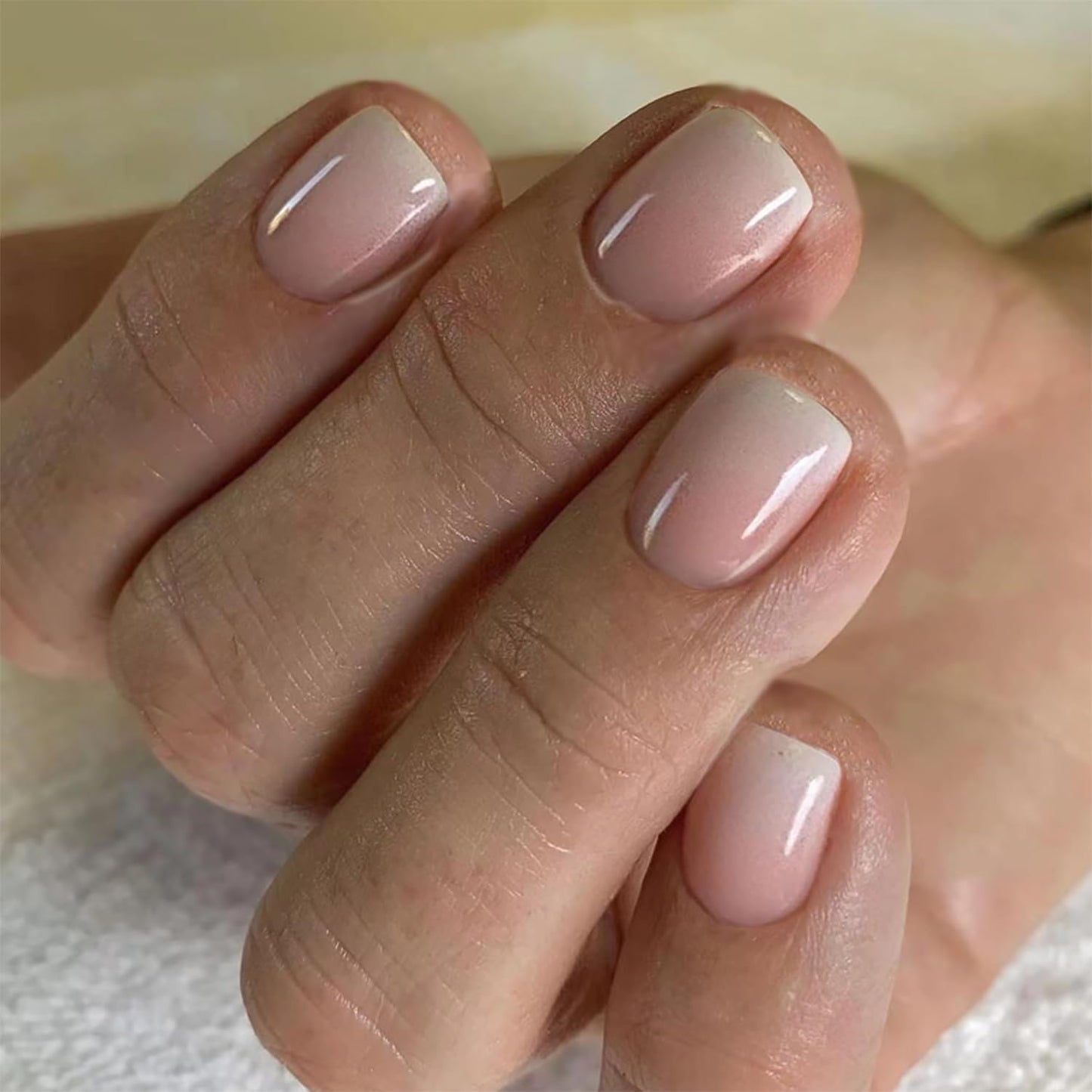 24pcs Nude Press On Nails - Short, Square, Glossy, Full Cover, Reusable False Nails - DIY Manicure Kit