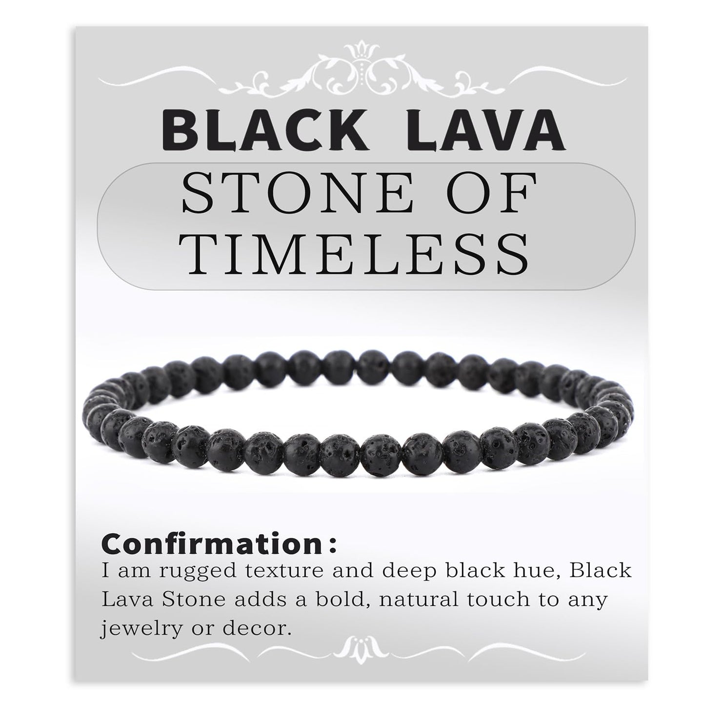 Bymitel 4mm Black Lava - Handmade Reiki Gemstone Stretch Bracelet, Natural Beauty & Spiritual Essence, Crystal Healing for Unisex Adults