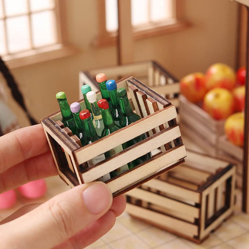 Toyvian 3PCS Miniature Dollhouse mini Baskets Miniature Craft mini Storage Baskets Crate, Wooden Milk