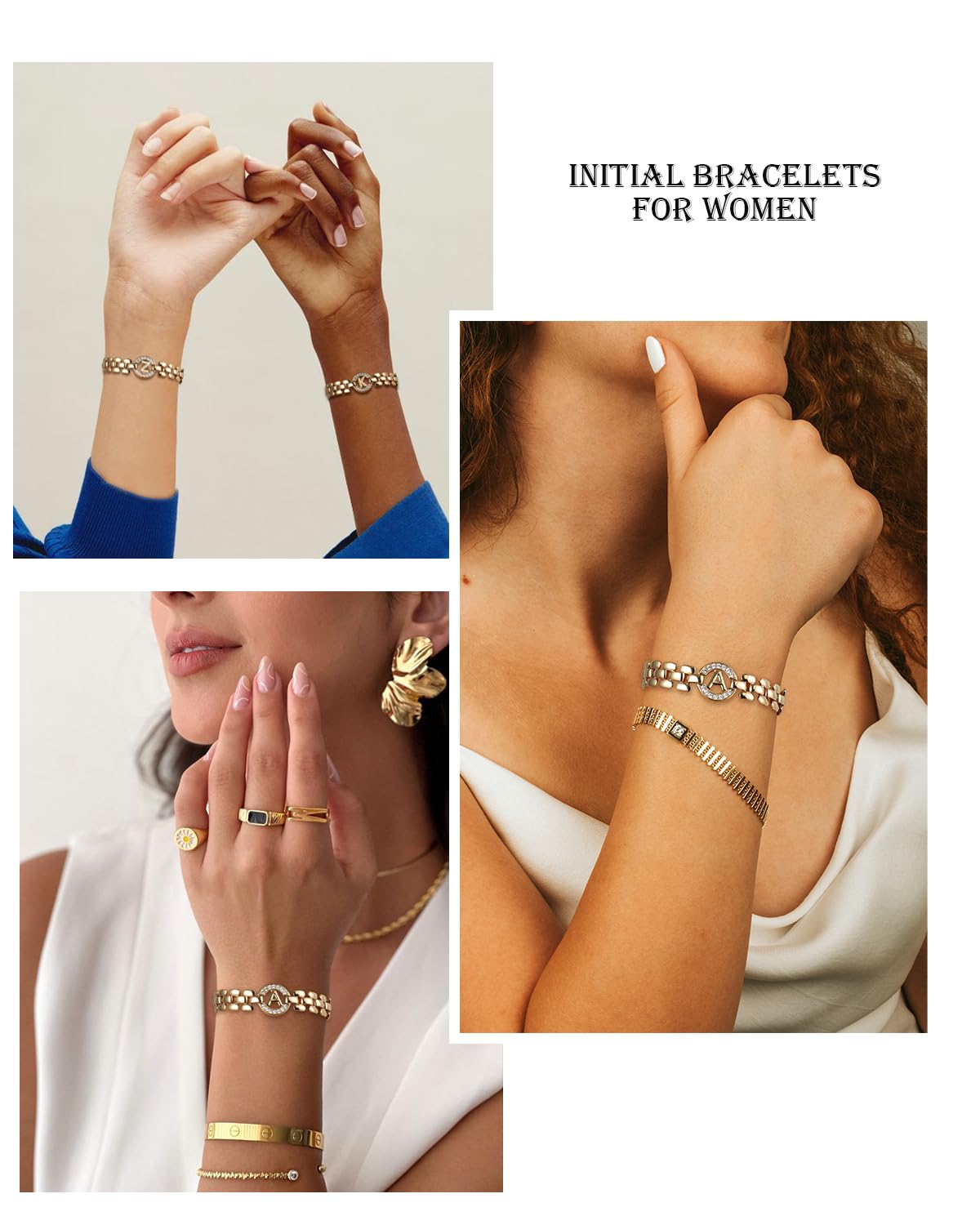 WEDDINEN Initial Bracelet - 14K Gold Plated Letter Bangle Wrist Charm Chain for Women