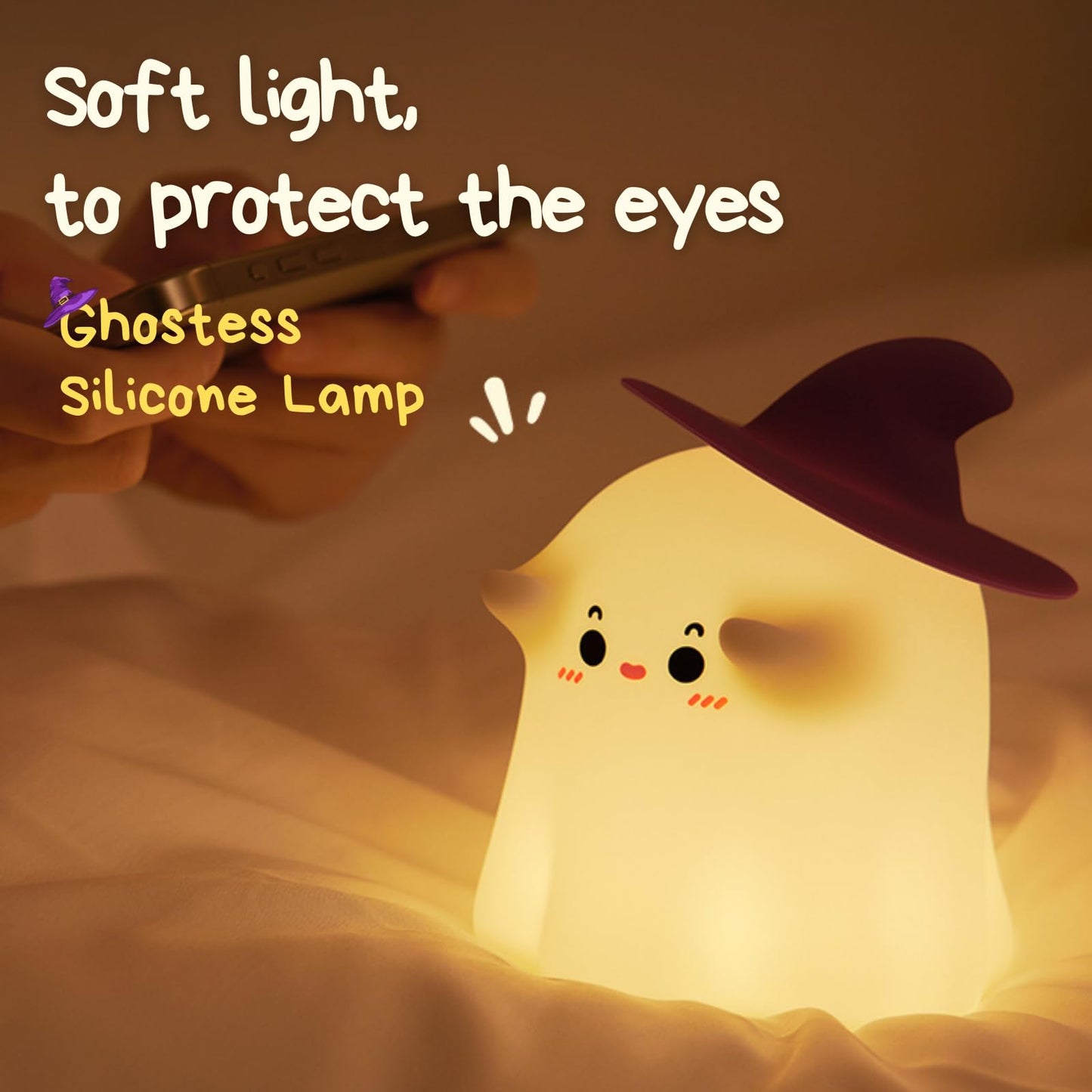 eirix Ghost Night Light Halloween Decorations Night Light Silicone Rechargeable Night Lamp with 3 Level Dimmable Bedside Lamp Nursery Nightlight Dorm Decor, Funny Holidays Gift Cool Gadgets for Kids