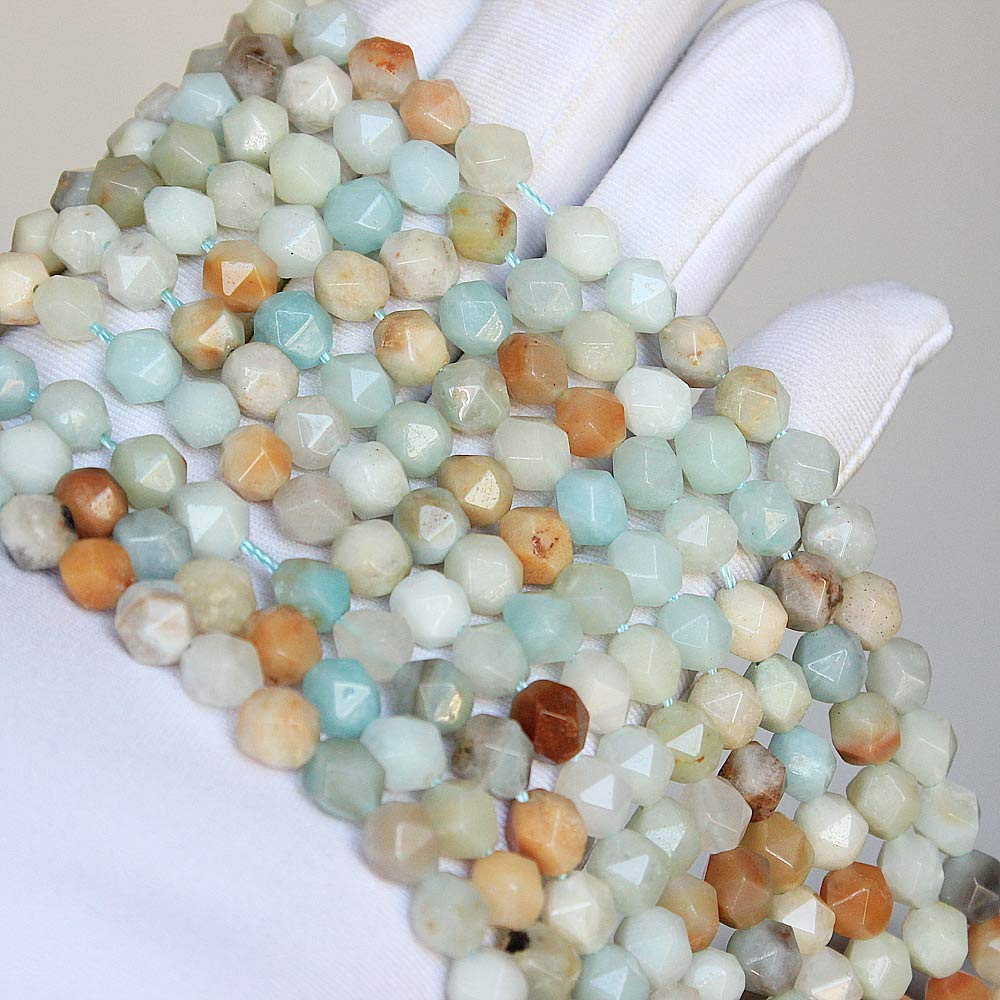 MJDCB Best Sellers Natural Stone Beads Faceted Polygon Amazonite Crystal Energy Stone Healing Power for Jewelry Making(8mm)