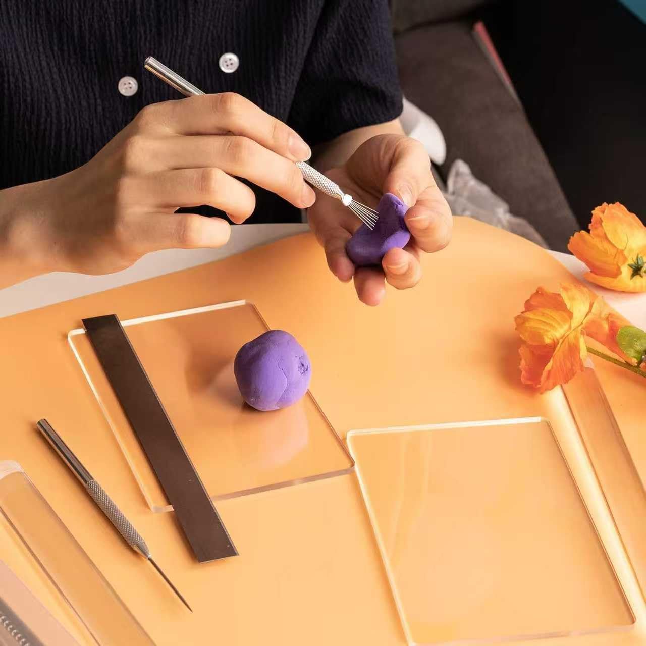 DAIXIANGER Clay Art Tools Set: 13Pcs Pottery & Polymer Clay Sculpting Tools with Acrylic Roller, Stainless Steel Scraper, Dotting Tools & Texture Pens for DIY Craft Modeling