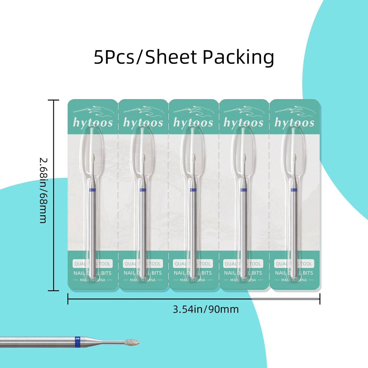 HYTOOS 1mm Mini Flame Cuticle Clean Nail Drill Bit, 5Pcs/Set Russian Diamond Nail Bits Professional Safety Under Nail Cleaner Burr for Cuticle Dead Skin, Electric Nails Drill Accessories, Medium