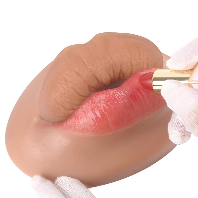 3D Silicone Fake Lips Large with Lipstick for Makeup Tattoo Practice Realistic Artificial Lip Mannequin for Beginners Artists (Sausage Shaped Lip,Tan)
