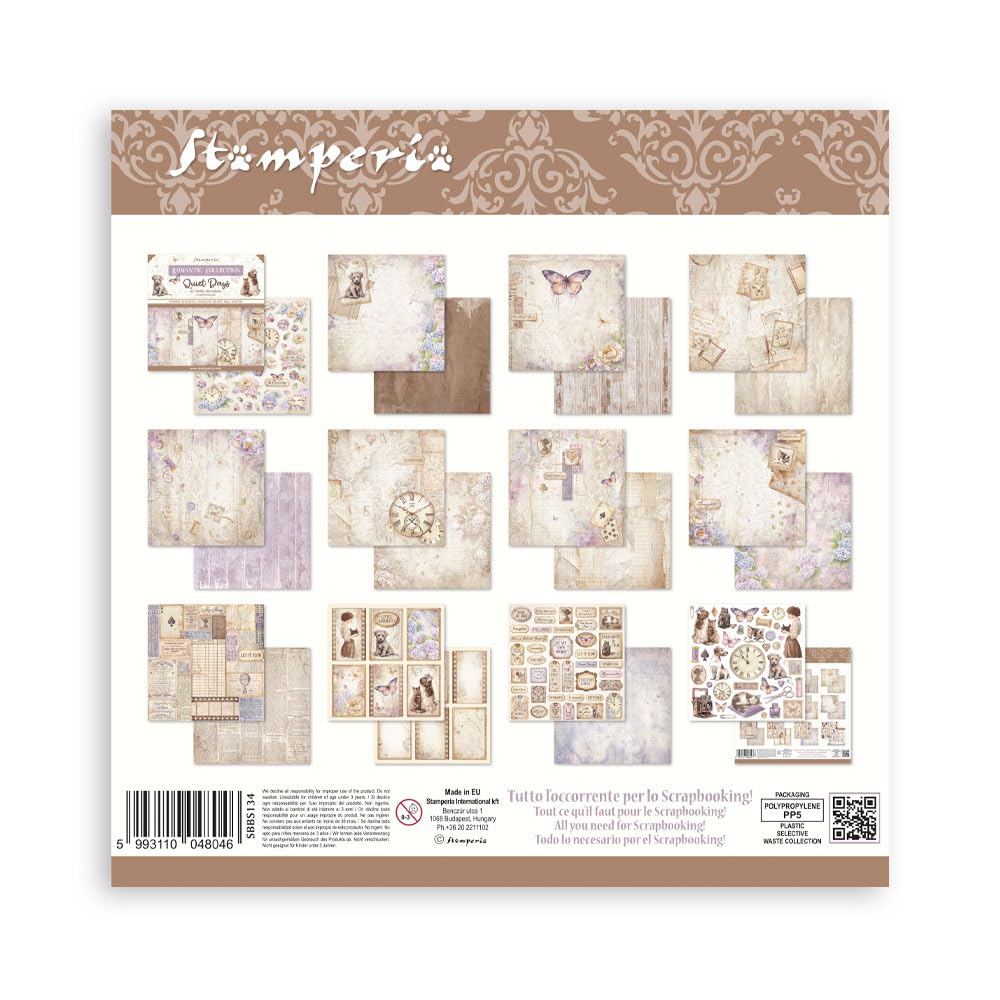 Stamperia - Scrapbook Paper Pad for Scrapbooking, Albums, Card Making, Bullet Journalling and More, Acid Free, Double-Sided, Perfect for Hobbies, Crafts, and Gifting (Quiet Days) (20.3 x 20.3cm)