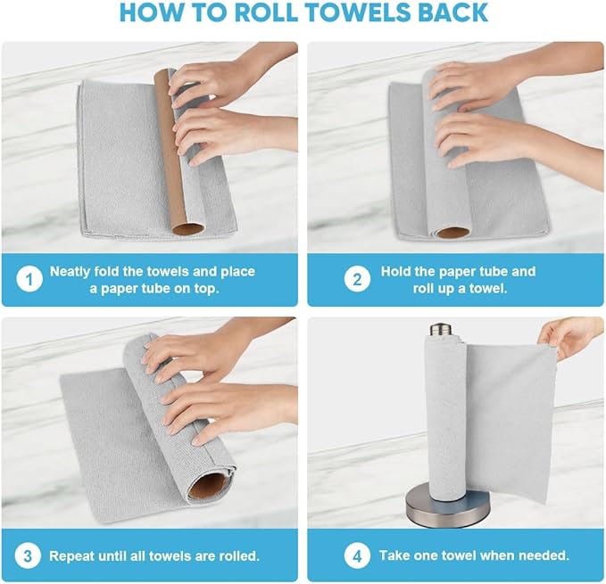 AIDEA Microfiber Cleaning Cloth Roll, 50PK, Paper Towels Reusable Grey Tear Away Towels, Washable Shop Rags, Microfiber Towels for Cars, Lint Free Rags for House, Kitchen, Window,11.5"×11.5"