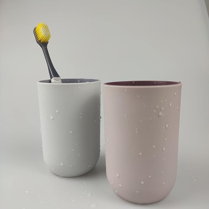 Unbreakable Reusable Drinking Cups Set of 2 Colors, Plastic Toothbrush Cup Tumblers 300 ml/10.5 oz, Dishwasher Safe (Light pink & Light gray)