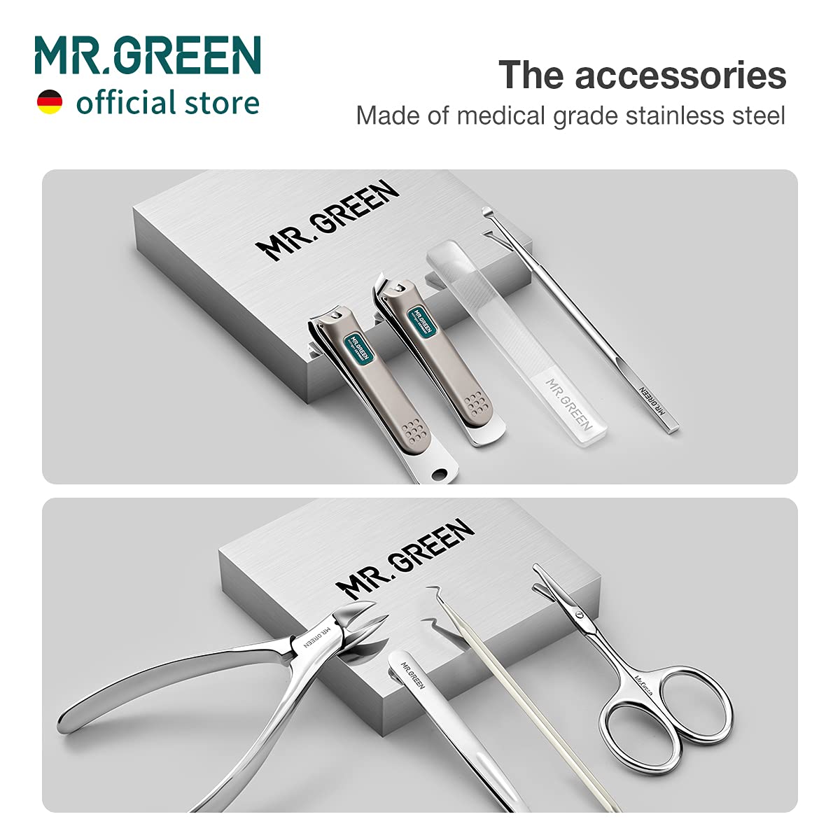 MR.GREEN Manicure Sets Pedicure Kits Stainless Steel Nail Clipper Personal Care Tools with PU Leather Case (Gray)