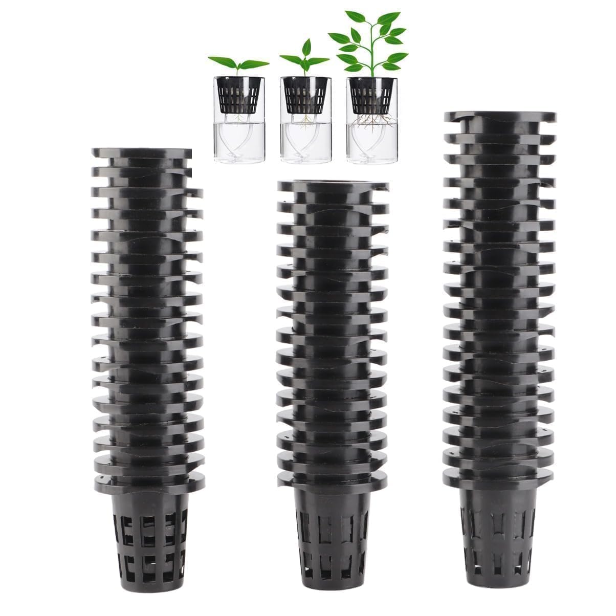 Cyrank Net Pots for Hydroponics, 50PCS Net Pots Hydroponic Cups Slotted Mesh Net Pots Small Hydroponic Cups with Thin Lip and Slotted Sides Garden Slotted Mesh Net Cups Mesh Pot Cups(Black)
