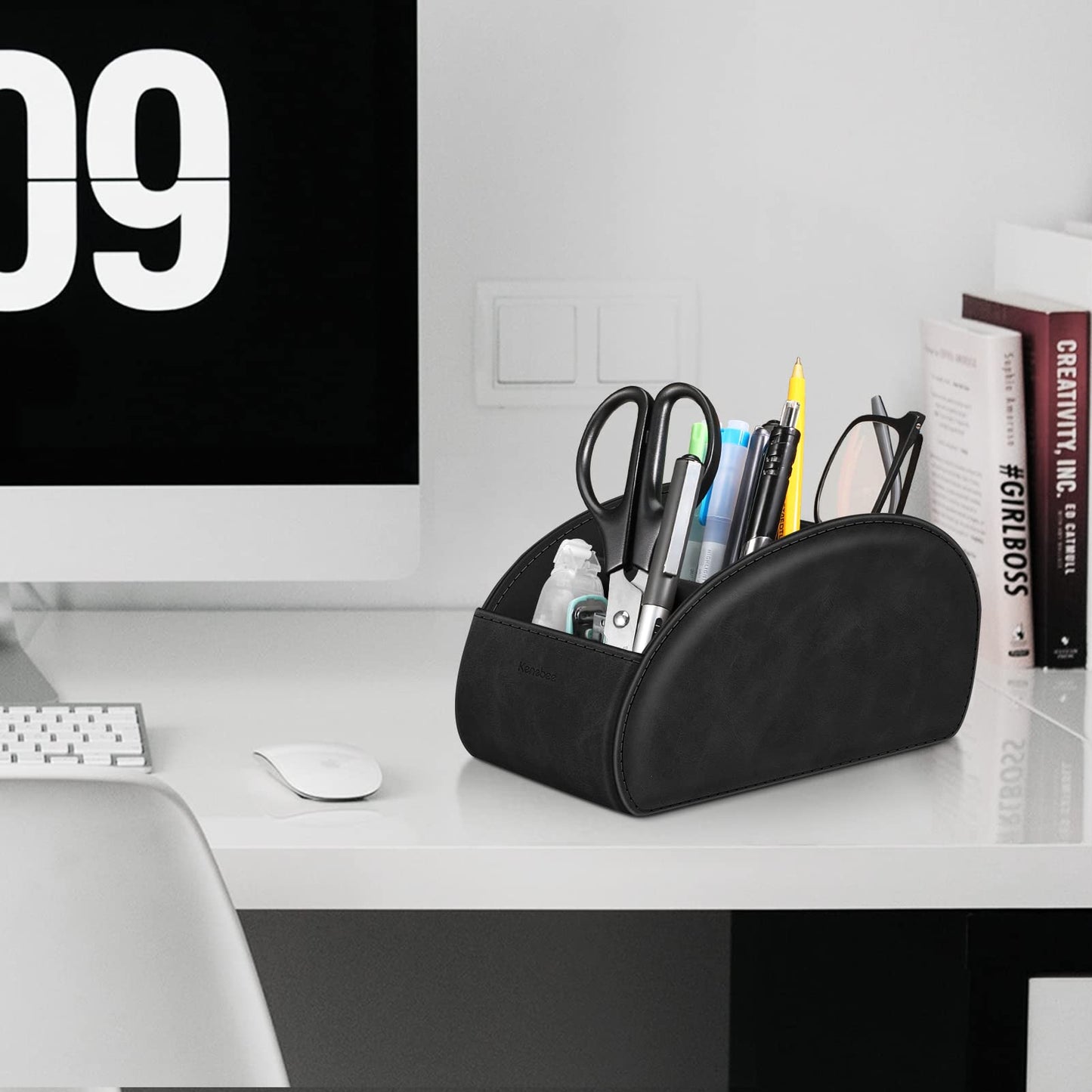 Large Remote Control Holder with 5 Compartments, KENOBEE Anti-slip Desktop Caddy Storage Organizer for Phone, Remote Controllers, Office Supplies, Makeup Brush, Media Accessories, Black