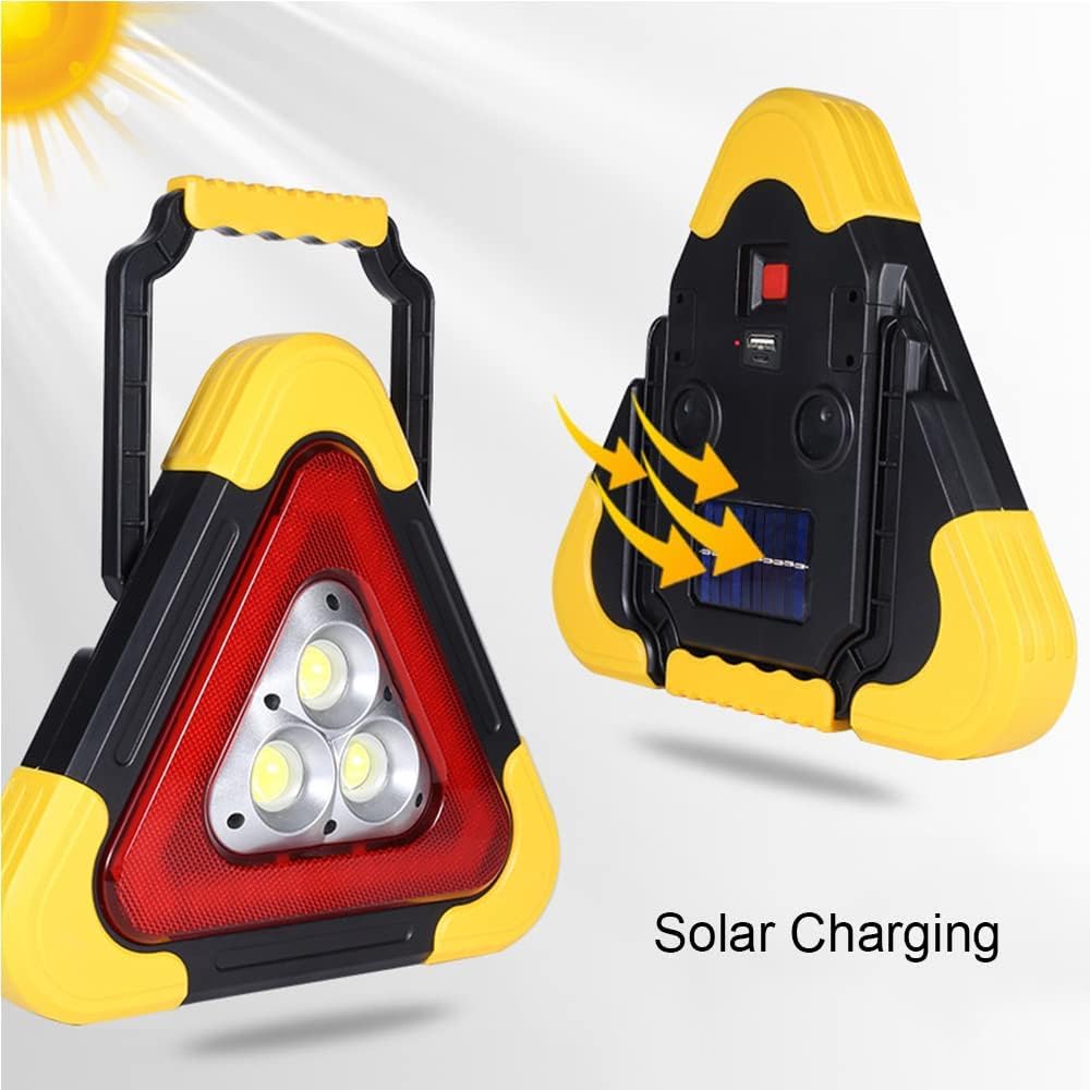 Tempsnow 2Pcs LED Emergency Triangle Solar Charging Safety Triangle 5 Mode