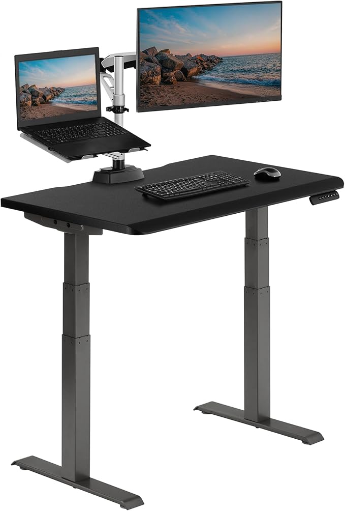 Vari ComfortEdge 40x26 Inch Adjustable Standing Desk – Small Electric Sit Stand VariDesk for Apartment, Bedroom, or Home Office + Beveled Edge, Tool-Free Assembly (Black)