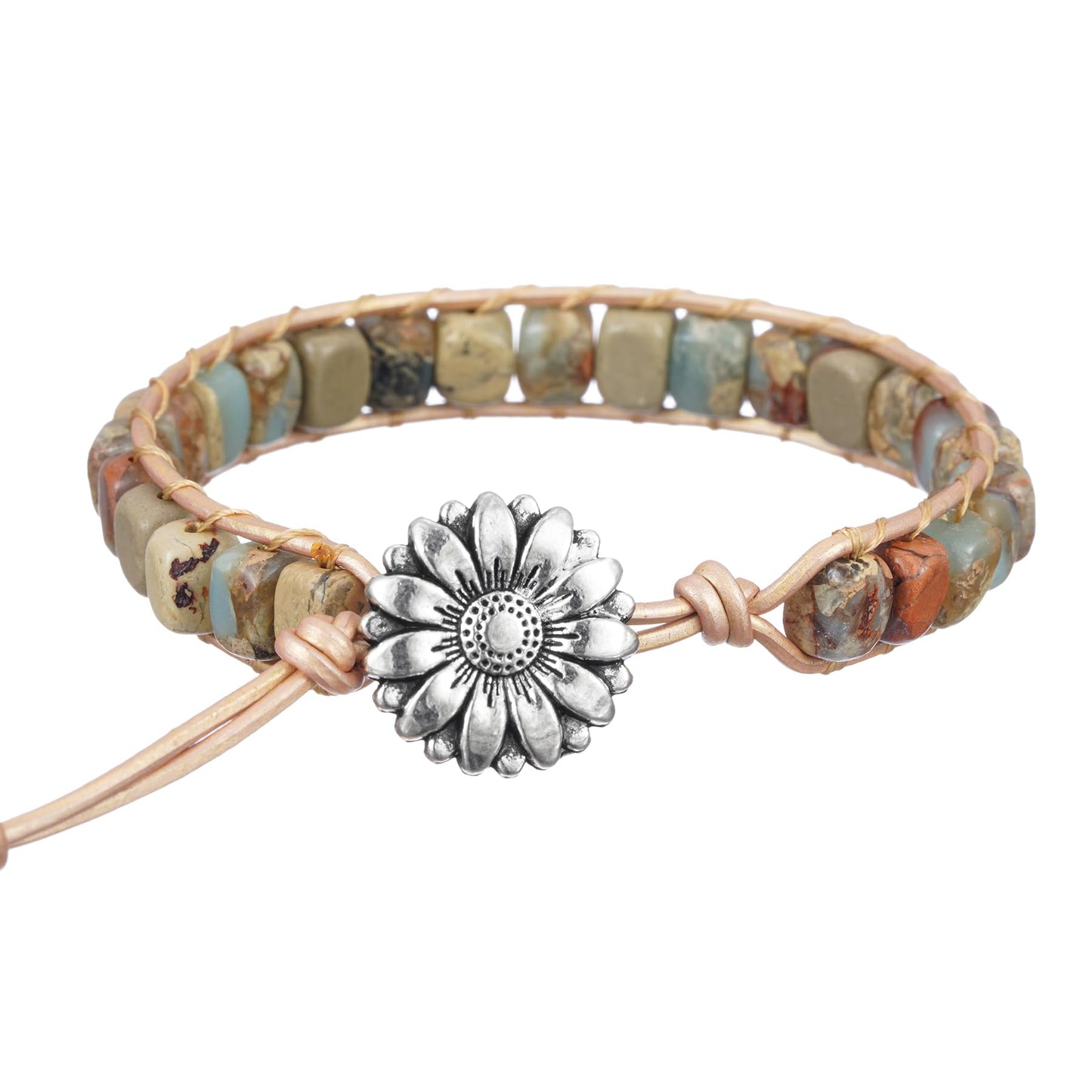 Plumiss Boho Handmade Agalmatolite Stone Bead Wrap Bracelets for Women Men Natural Gift