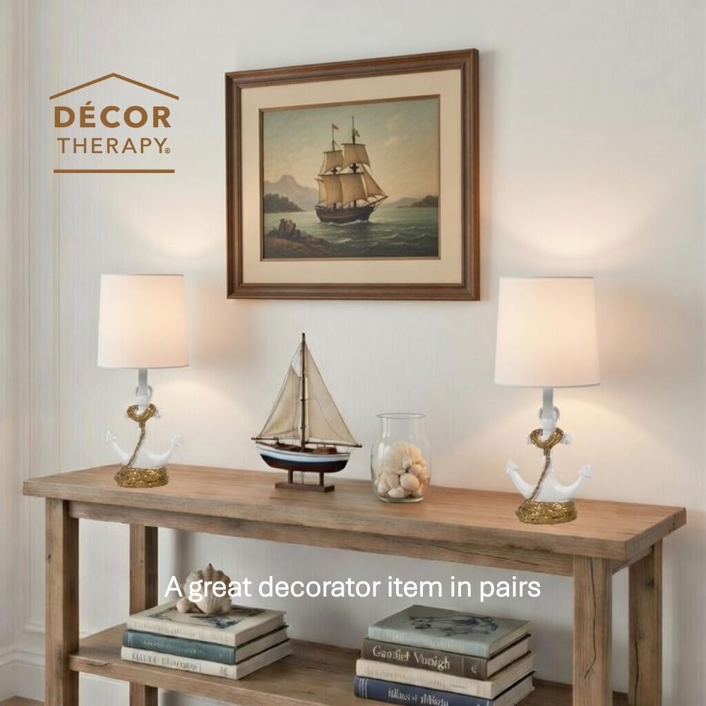 Decor Therapy Anchor Resin Accent Lamp, Easy on/Off Push-Through Light Switch, Coastal Style, Energy Efficient, 40W, White - (8" D x 8" W x 16" H)