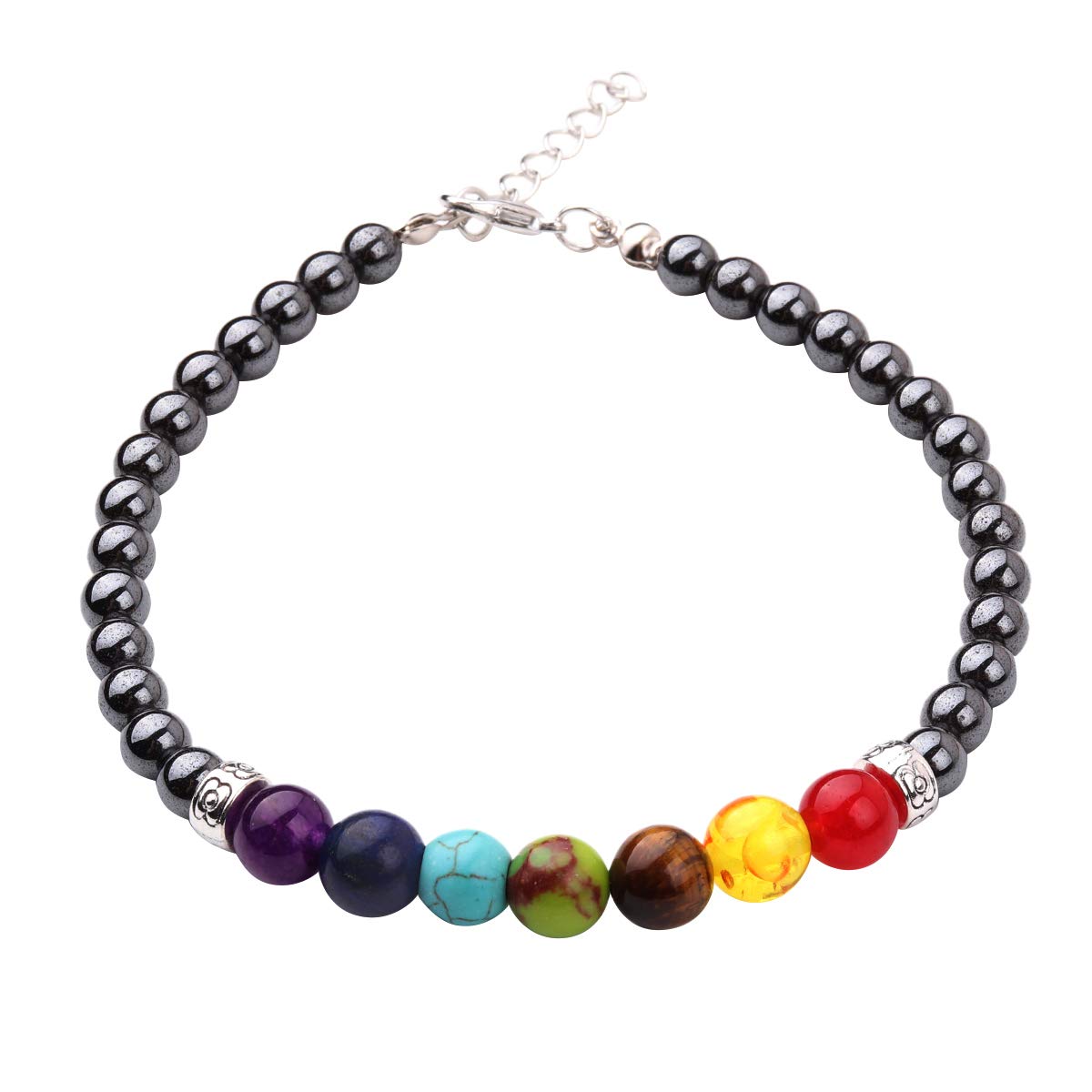 REEBOOOR Chakra Anklet Bracelet Yoga Gift 7 Chakra Anklet Boho Jewelry Amethyst Healing Anklet Bracelet Meditation Balance Chakra Anklet Energy Healing (7Chakra-Hematite)